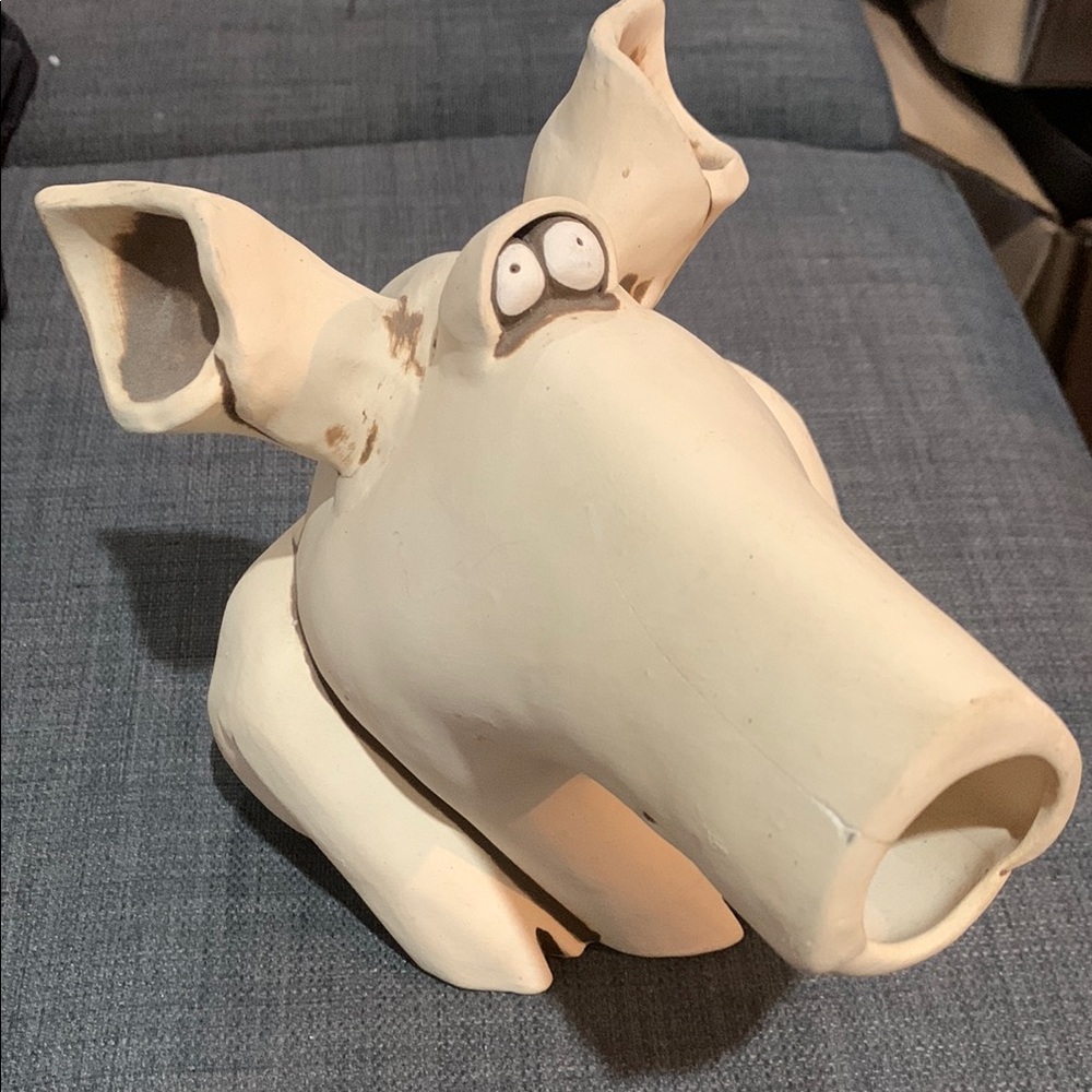 C Butler Jones Art Pottery Piggy Coin Bank Artist Signed Vintage Cork Bank